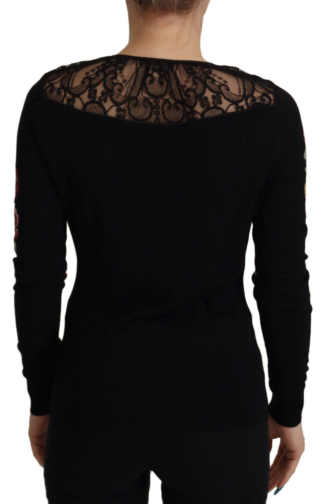 Dolce & Gabbana Black Lace Angel Roses Cardigan Sweater