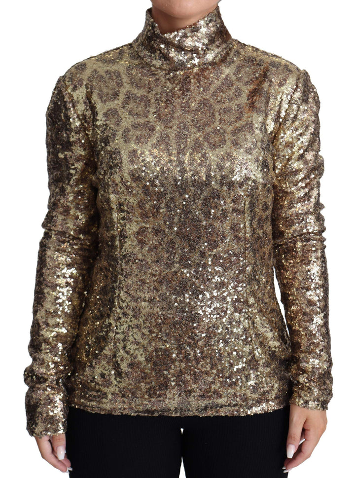 Dolce & Gabbana Brown Leopard Fit Turtleneck Sequin Sweater #women, Brown, Dolce & Gabbana, feed-agegroup-adult, feed-color-Brown, feed-gender-female, feed-size-IT46|XL, IT46|XL, Sweaters - Women - Clothing, Women - New Arrivals at SEYMAYKA