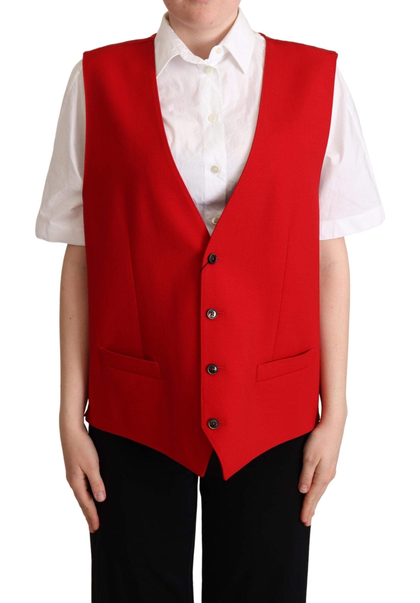 Dolce & Gabbana Red Virgin Wool Sleeveless Waistcoat Vest Dolce & Gabbana, feed-agegroup-adult, feed-color-Red, feed-gender-female, IT40|S, Red, Vests - Women - Clothing at SEYMAYKA