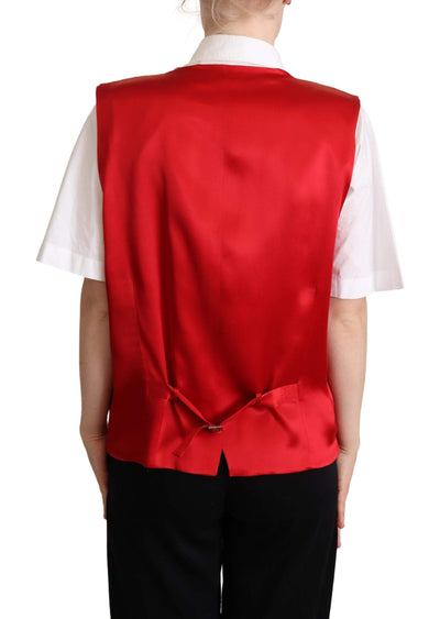Dolce & Gabbana Red Virgin Wool Sleeveless Waistcoat Vest Dolce & Gabbana, feed-agegroup-adult, feed-color-Red, feed-gender-female, IT40|S, Red, Vests - Women - Clothing at SEYMAYKA