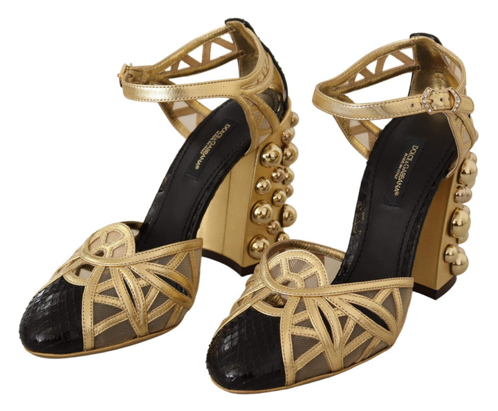 Dolce & Gabbana Black Gold Leather Studded Ankle Straps Shoes #women, Black, Dolce & Gabbana, EU35.5/US5, EU35/US4.5, EU36/US5.5, EU37/US6.5, feed-agegroup-adult, feed-color-Black, feed-gender-female, Sandals - Women - Shoes at SEYMAYKA