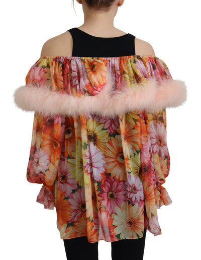 Dolce & Gabbana Multicolor Floral Fur Shearling Blouse Top
