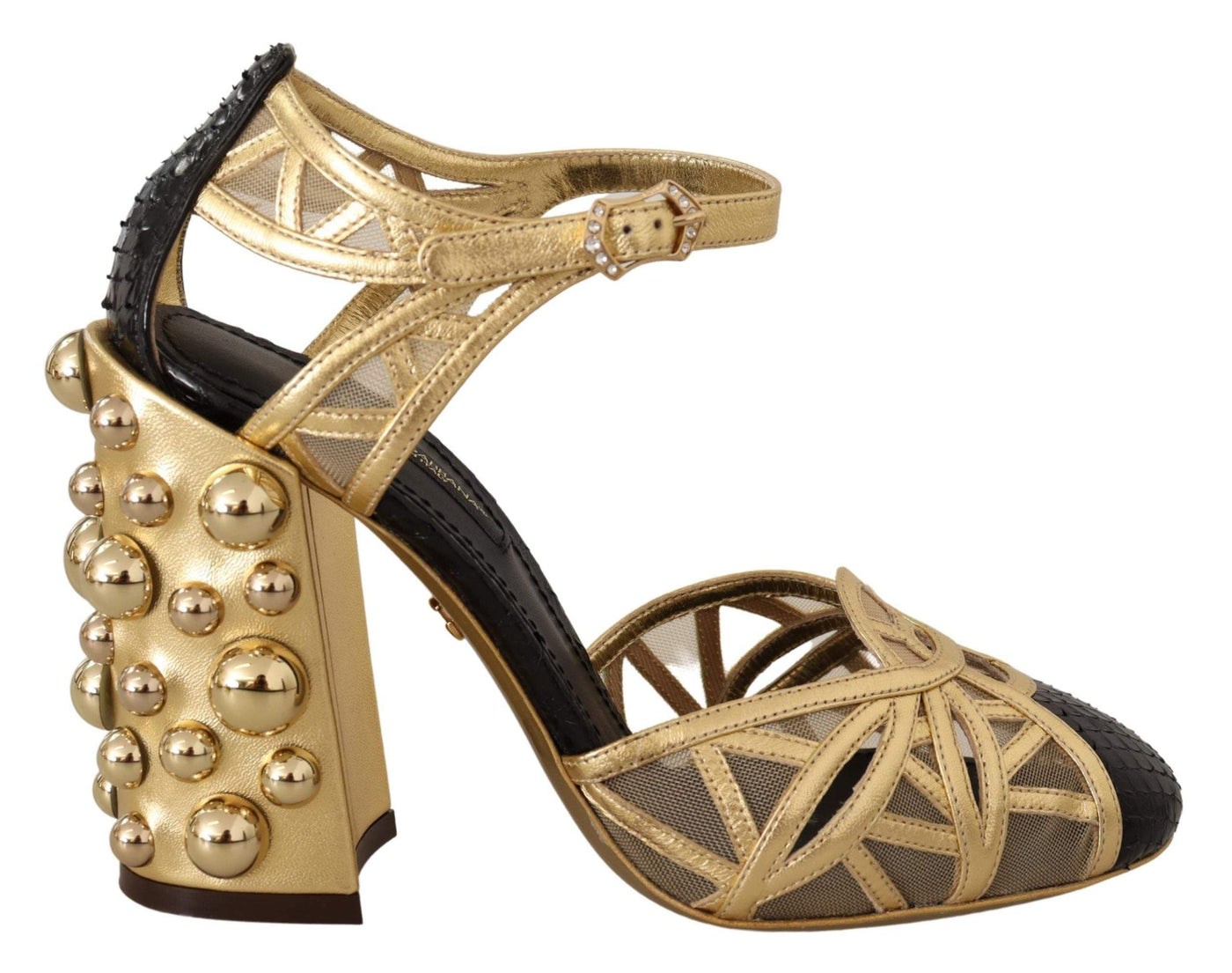 Dolce & Gabbana Black Gold Leather Studded Ankle Straps Shoes #women, Black, Dolce & Gabbana, EU35.5/US5, EU35/US4.5, EU36/US5.5, EU37/US6.5, feed-agegroup-adult, feed-color-Black, feed-gender-female, Sandals - Women - Shoes at SEYMAYKA