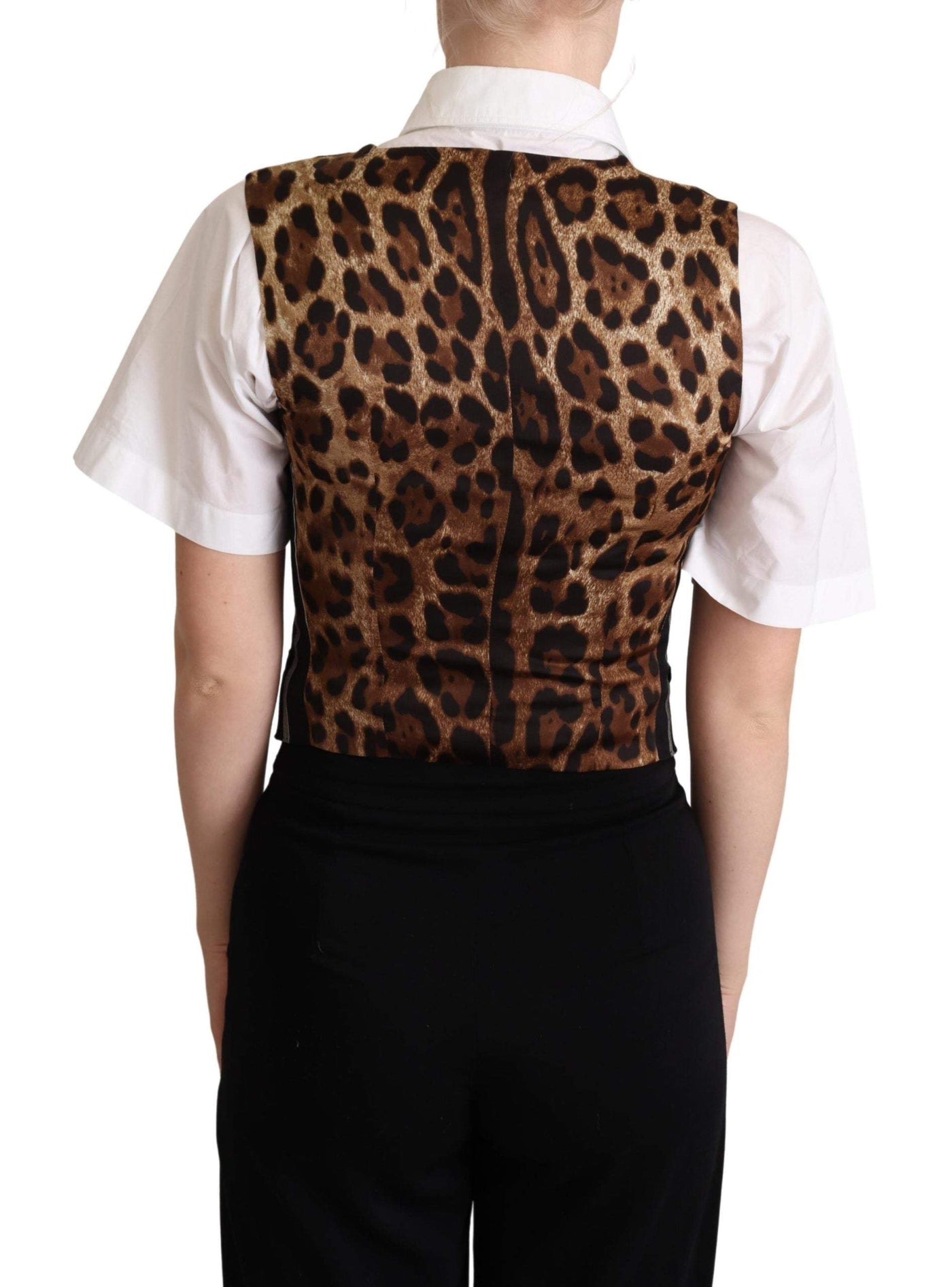 Dolce & Gabbana Black Striped Leopard Print Waistcoat Vest Black, Dolce & Gabbana, feed-agegroup-adult, feed-color-Black, feed-gender-female, IT40|S, Vests - Women - Clothing at SEYMAYKA