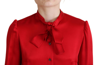 Dolce & Gabbana Red Ascot Collar Long Sleeves Blouse Top