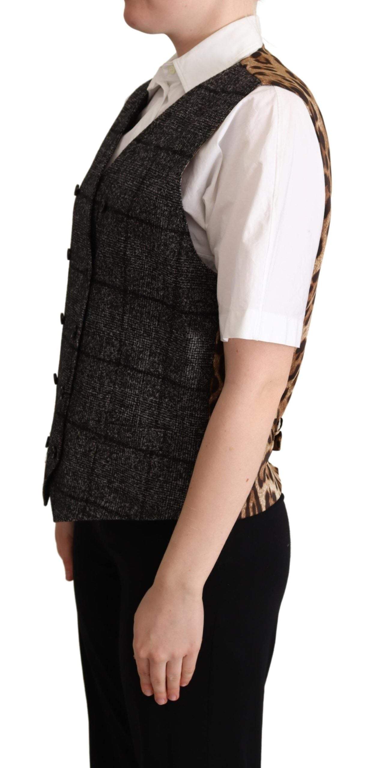 Dolce & Gabbana Gray Wool Leopard Print Waistcoat Vest Dolce & Gabbana, feed-agegroup-adult, feed-color-Gray, feed-gender-female, Gray, IT40|S, Vests - Women - Clothing at SEYMAYKA