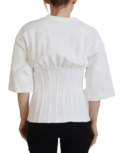 White Corset Stretch Cotton Top T-shirt