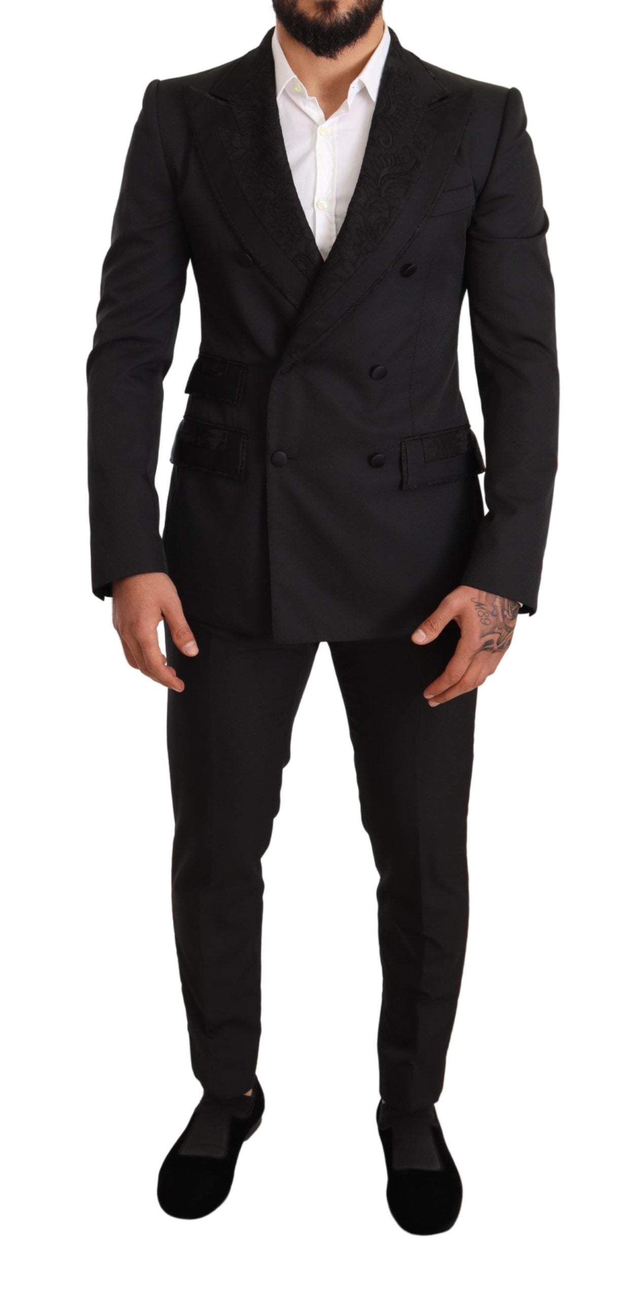 Dolce & Gabbana Black Brocade 2 Piece Set Polyester Suit #men, Black, Dolce & Gabbana, feed-1, IT48 | M, Suits - Men - Clothing at SEYMAYKA
