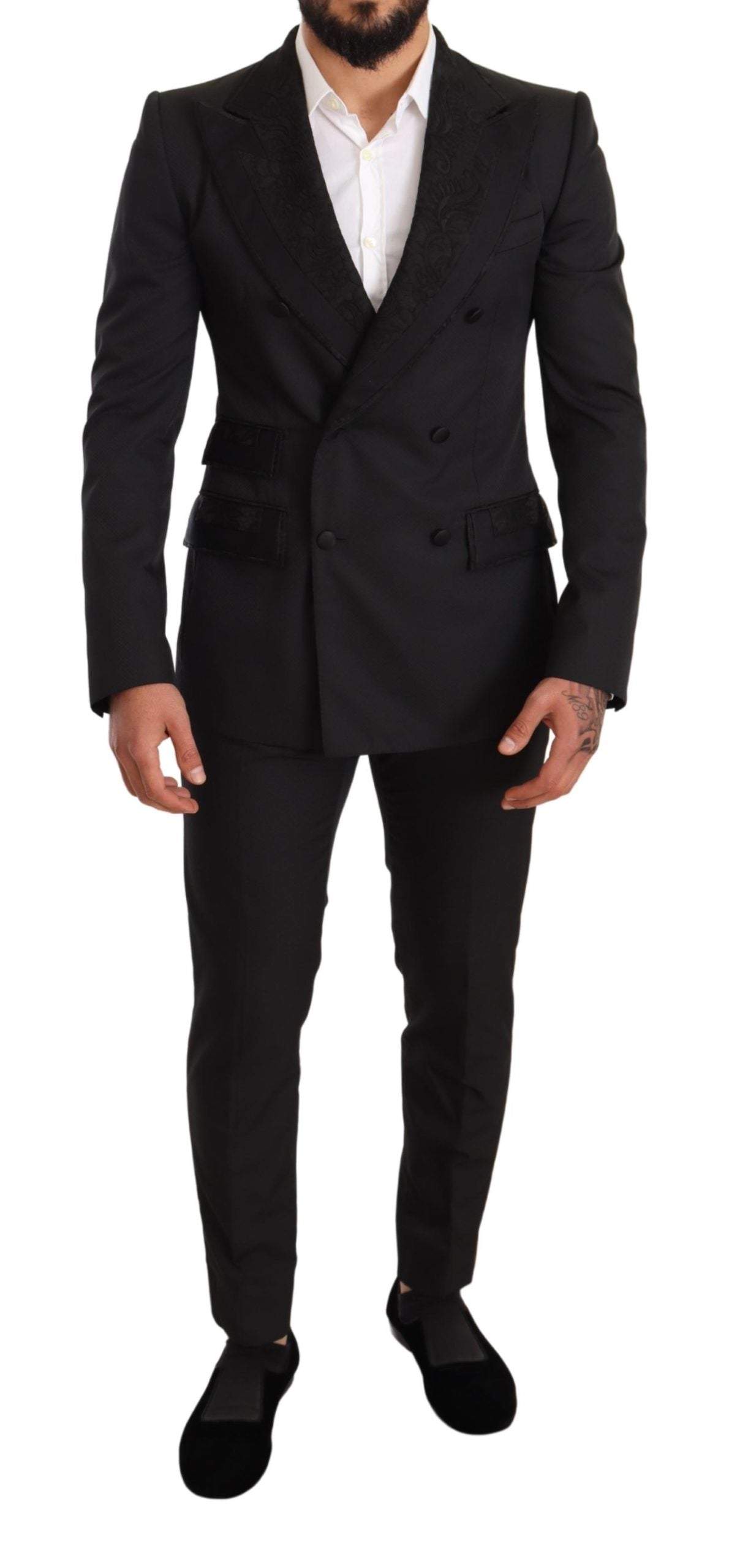 Dolce & Gabbana Black Brocade 2 Piece Set Polyester Suit #men, Black, Dolce & Gabbana, feed-1, IT48 | M, Suits - Men - Clothing at SEYMAYKA