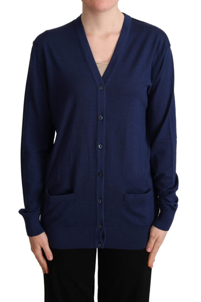 Dolce & Gabbana Blue Virgin Wool Button Down Cardigan Sweater Blue, Dolce & Gabbana, feed-agegroup-adult, feed-color-Blue, feed-gender-female, IT42|M, Sweaters - Women - Clothing at SEYMAYKA