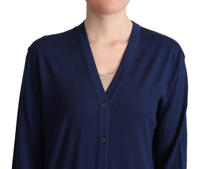 Dolce & Gabbana Blue Virgin Wool Button Down Cardigan Sweater Blue, Dolce & Gabbana, feed-agegroup-adult, feed-color-Blue, feed-gender-female, IT42|M, Sweaters - Women - Clothing at SEYMAYKA