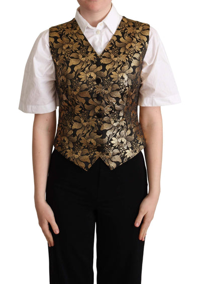 Dolce & Gabbana Black Gold Jacquard Silk Waistcoat Vest Black, Dolce & Gabbana, feed-agegroup-adult, feed-color-Black, feed-gender-female, IT42|M, IT44|L, IT46|XL, IT48|XXL, Vests - Women - Clothing at SEYMAYKA