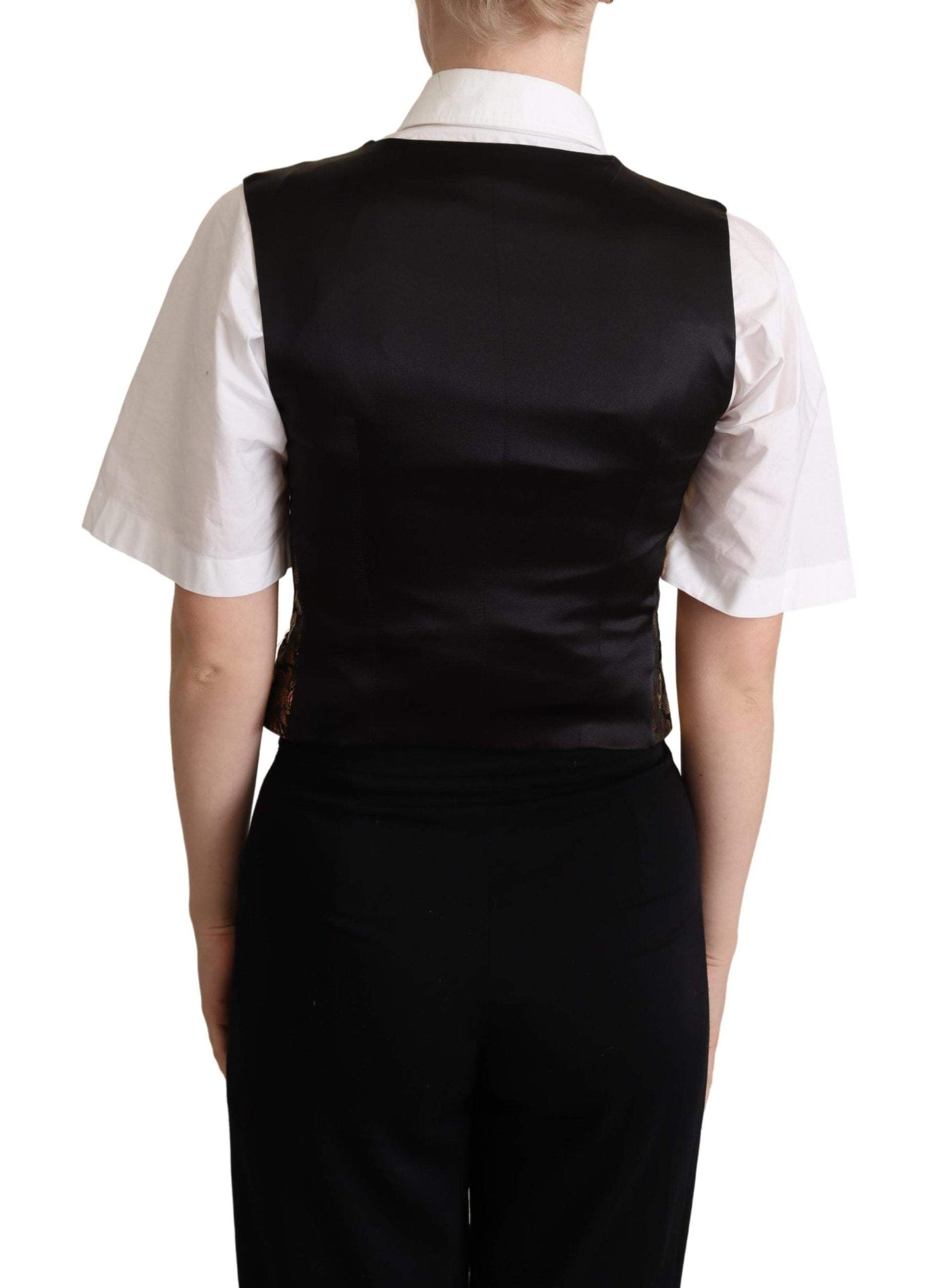 Dolce & Gabbana Black Gold Jacquard Silk Waistcoat Vest Black, Dolce & Gabbana, feed-agegroup-adult, feed-color-Black, feed-gender-female, IT42|M, IT44|L, IT46|XL, IT48|XXL, Vests - Women - Clothing at SEYMAYKA