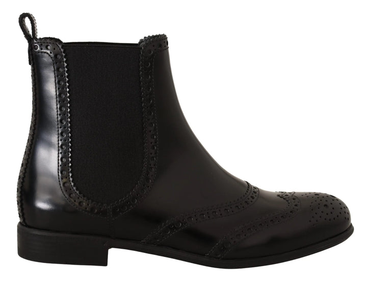 Dolce & Gabbana Black Leather Ankle High Flat Boots Shoes #women, Black, Boots - Women - Shoes, Dolce & Gabbana, EU35.5/US5.5, EU35/US4.5, EU36.5/US6, EU36/US5.5, EU40/US9.5, feed-agegroup-adult, feed-color-Black, feed-gender-female at SEYMAYKA