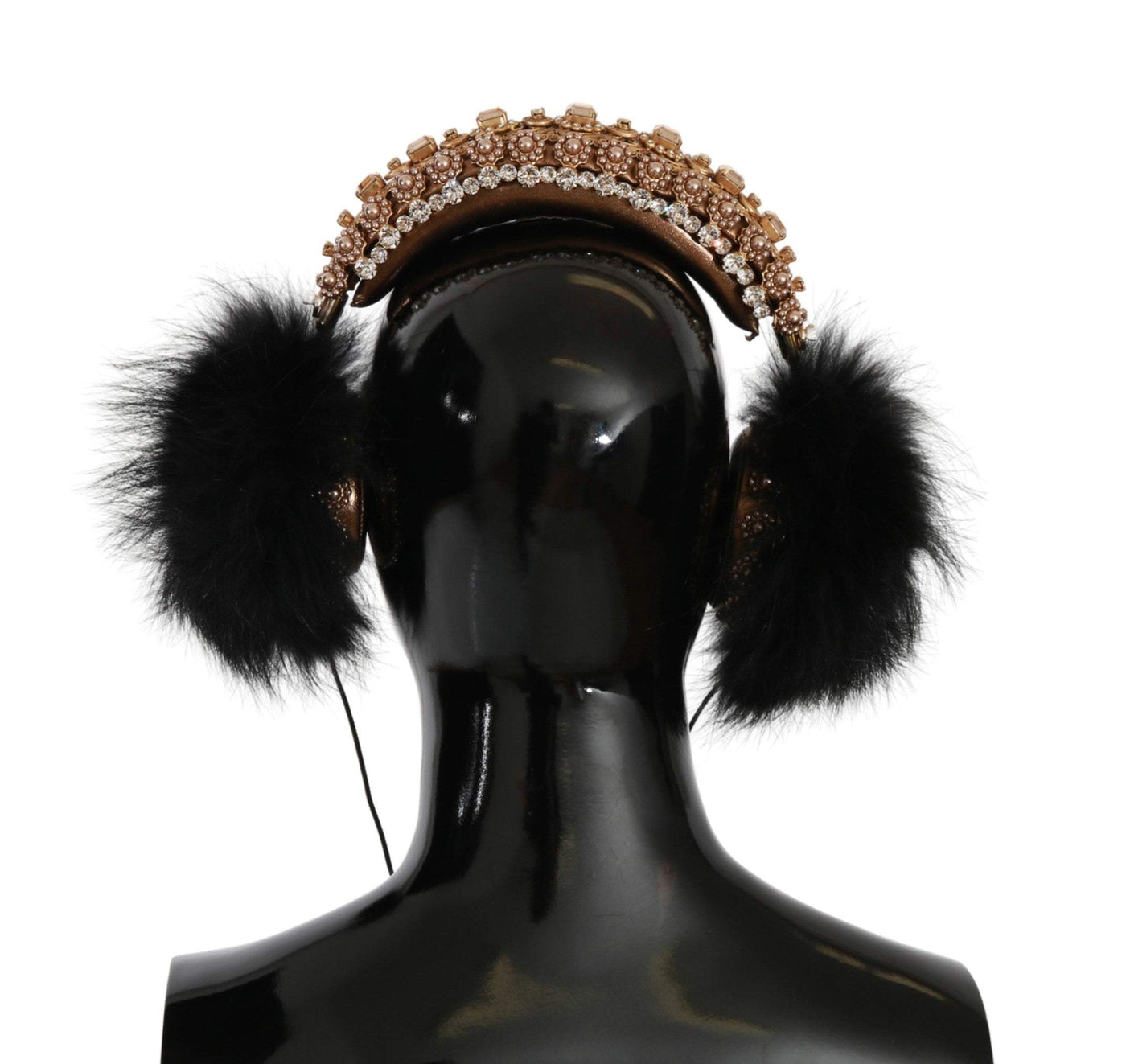 Dolce & Gabbana Gold Black Crystal Fur Headset Audio Headphones #women, Accessories - New Arrivals, Dolce & Gabbana, feed-agegroup-adult, feed-color-Black, feed-gender-female, Gold Black, Other - Women - Accessories at SEYMAYKA
