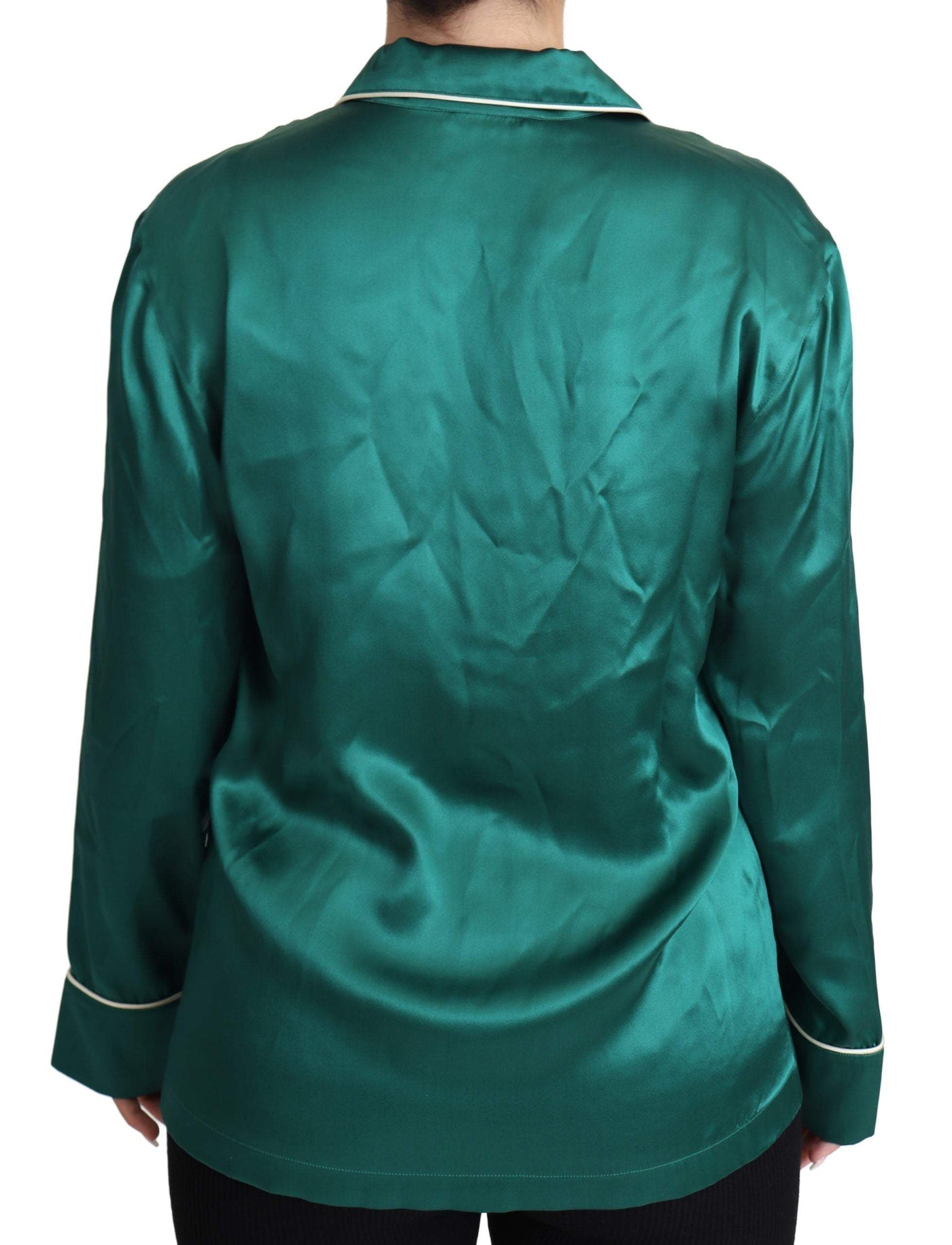 Dolce & Gabbana Green Pyjama Blouse Silk Lounge Sleepwear Top #women, Dolce & Gabbana, feed-agegroup-adult, feed-color-Green, feed-gender-female, feed-size-IT36 | XS, Green, IT36 | XS, Shirts - Women - Clothing, Women - New Arrivals at SEYMAYKA