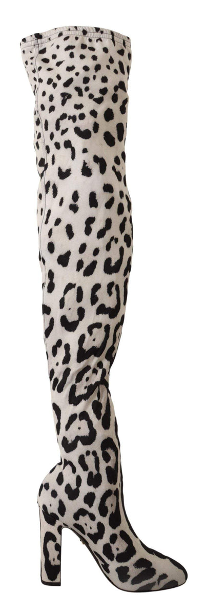Dolce & Gabbana White Black Leopard Stretch Long Boots #women, Black/White, Boots - Women - Shoes, Dolce & Gabbana, EU36/US5.5, EU37/US6.5, EU38/US7.5, EU39/US8.5, EU40/US9.5, feed-agegroup-adult, feed-color-Black, feed-gender-female at SEYMAYKA