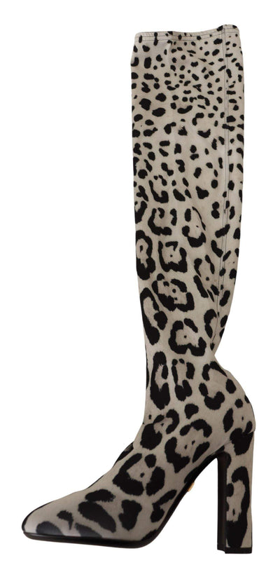 Dolce & Gabbana White Black Leopard Stretch Long Boots #women, Black/White, Boots - Women - Shoes, Dolce & Gabbana, EU36/US5.5, EU37/US6.5, EU38/US7.5, EU39/US8.5, EU40/US9.5, feed-agegroup-adult, feed-color-Black, feed-gender-female at SEYMAYKA