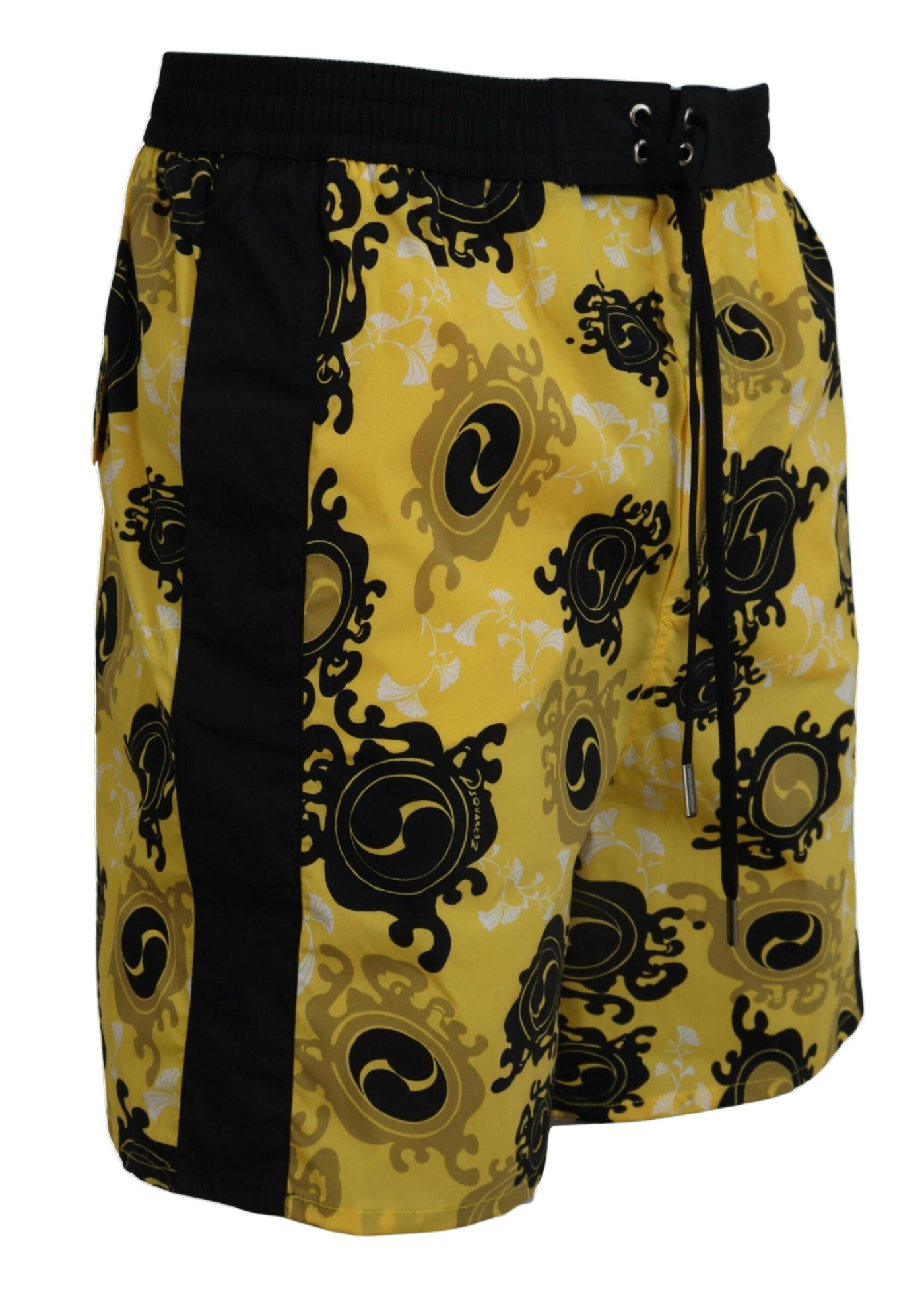 Dsquared² Yellow Black Printed Men Beachwear Shorts Swimwear
