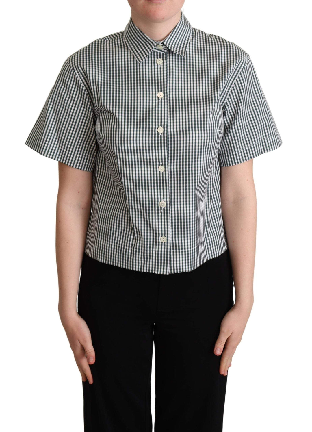 Dolce & Gabbana White Green Cotton Check Shirt Blouse Top Dolce & Gabbana, feed-agegroup-adult, feed-color-Green, feed-gender-female, Green, IT38|XS, IT40|S, IT42|M, IT44|L, IT46|XL, Shirts - Women - Clothing at SEYMAYKA