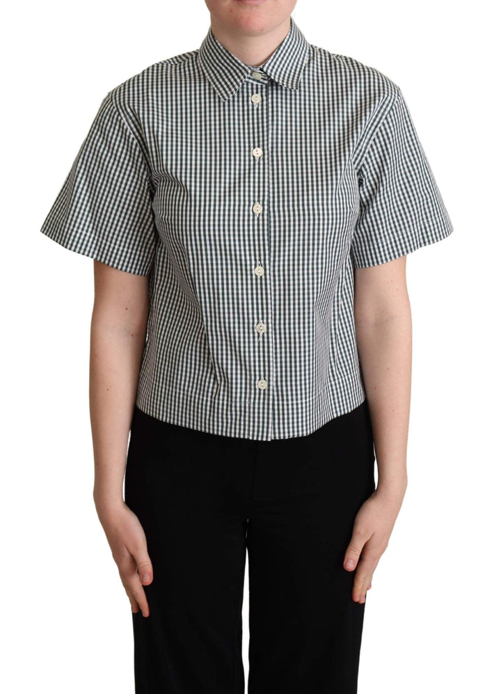 Dolce & Gabbana White Green Cotton Check Shirt Blouse Top Dolce & Gabbana, feed-agegroup-adult, feed-color-Green, feed-gender-female, Green, IT38|XS, IT40|S, IT42|M, IT44|L, IT46|XL, Shirts - Women - Clothing at SEYMAYKA