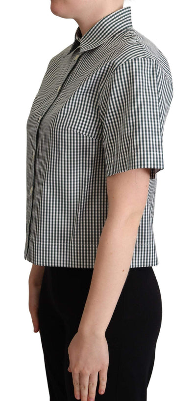 Dolce & Gabbana White Green Cotton Check Shirt Blouse Top Dolce & Gabbana, feed-agegroup-adult, feed-color-Green, feed-gender-female, Green, IT38|XS, IT40|S, IT42|M, IT44|L, IT46|XL, Shirts - Women - Clothing at SEYMAYKA