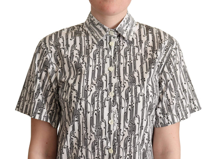 Dolce & Gabbana White Floral Collared Blouse Shirt Black/White, Dolce & Gabbana, feed-agegroup-adult, feed-color-Black, feed-gender-female, IT38|XS, IT40|S, IT42|M, IT44|L, IT46|XL, Shirts - Women - Clothing at SEYMAYKA