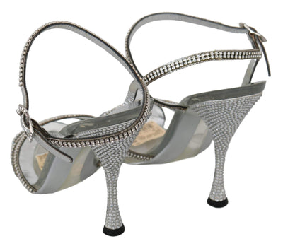 Dolce & Gabbana  Silver Crystal Ankle Strap Sandals Shoes #women, Brand_Dolce & Gabbana, Catch, Category_Shoes, Dolce & Gabbana, EU39/US8.5, feed-agegroup-adult, feed-color-silver, feed-gender-female, feed-size-US8.5, Gender_Women, Kogan, Sandals - Women - Shoes, Shoes - New Arrivals, Silver at SEYMAYKA