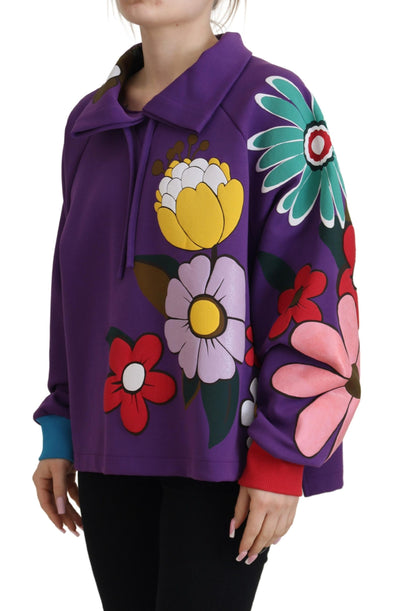 Dolce & Gabbana Purple Floral Print Pullover  Cotton Sweater