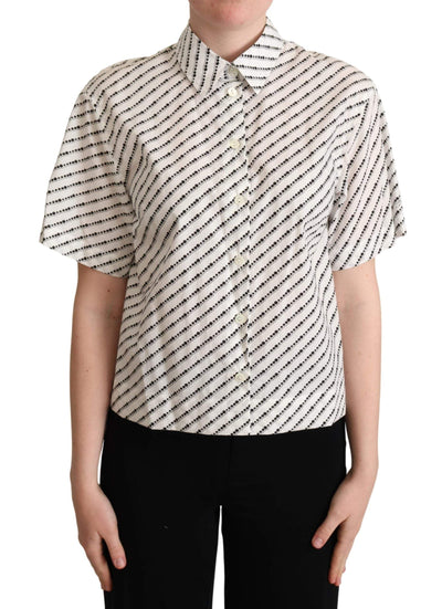 Dolce & Gabbana White Dotted Collared Blouse Shirt Black/White, Dolce & Gabbana, feed-agegroup-adult, feed-color-Black, feed-gender-female, IT42|M, Shirts - Women - Clothing at SEYMAYKA