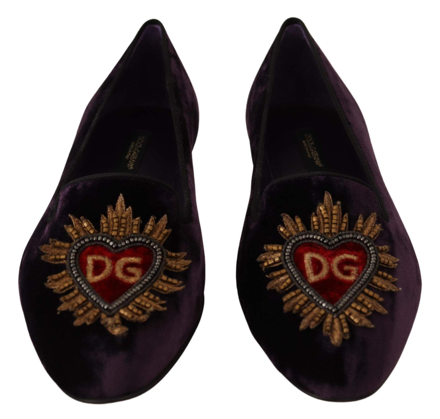 Dolce & Gabbana Purple Velvet DG Heart Loafers Flats Shoes #women, Dolce & Gabbana, EU35.5/US5, EU35/US4.5, EU36.5/US6, EU36/US5.5, EU37.5/US7, EU37/US6.5, feed-agegroup-adult, feed-color-Purple, feed-gender-female, Flat Shoes - Women - Shoes, Purple at SEYMAYKA