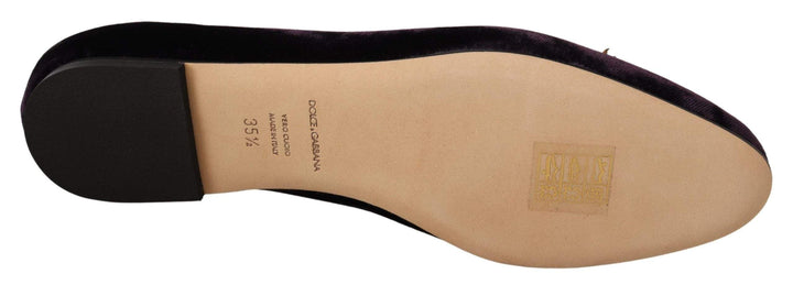 Dolce & Gabbana Purple Velvet DG Heart Loafers Flats Shoes #women, Dolce & Gabbana, EU35.5/US5, EU35/US4.5, EU36.5/US6, EU36/US5.5, EU37.5/US7, EU37/US6.5, feed-agegroup-adult, feed-color-Purple, feed-gender-female, Flat Shoes - Women - Shoes, Purple at SEYMAYKA