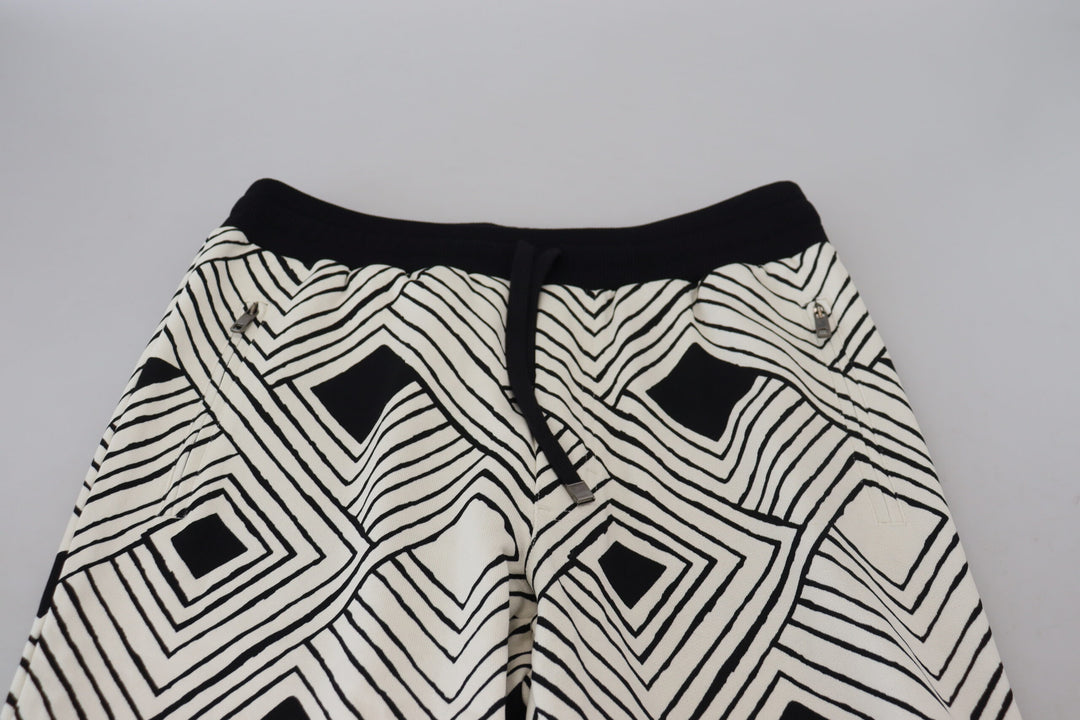 Dolce & Gabbana Black White Cotton Trousers Sport Pants