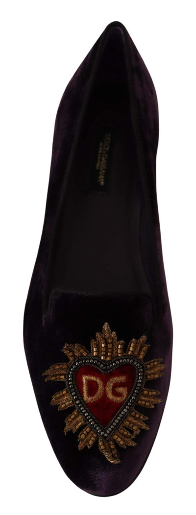 Dolce & Gabbana Purple Velvet DG Heart Loafers Flats Shoes #women, Dolce & Gabbana, EU35.5/US5, EU35/US4.5, EU36.5/US6, EU36/US5.5, EU37.5/US7, EU37/US6.5, feed-agegroup-adult, feed-color-Purple, feed-gender-female, Flat Shoes - Women - Shoes, Purple at SEYMAYKA