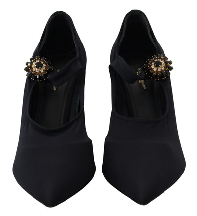 Dolce & Gabbana Black Socks Stretch Crystal Pumps Shoes