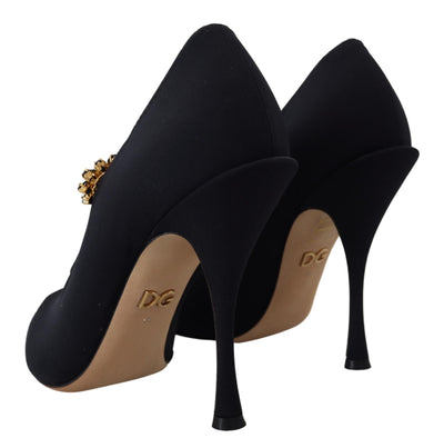 Dolce & Gabbana Black Socks Stretch Crystal Pumps Shoes