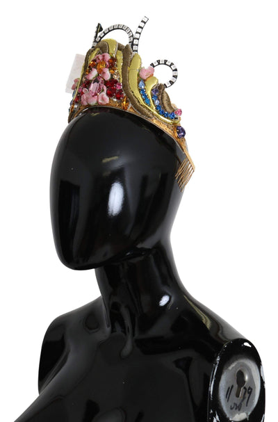 Dolce & Gabbana Gold Brass Floral Crystals LED Lights Crown Tiara Diadem #women, Accessories - New Arrivals, Dolce & Gabbana, feed-agegroup-adult, feed-color-Gold, feed-gender-female, feed-size-OS, Gold, Headbands - Women - Accessories at SEYMAYKA