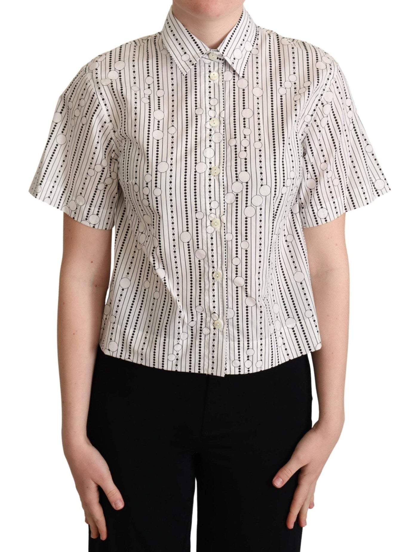Dolce & Gabbana White Circles Dots Collared Button Up Shirt Dolce & Gabbana, feed-agegroup-adult, feed-color-White, feed-gender-female, IT38|XS, IT40|S, IT42|M, IT44|L, IT46|XL, Shirts - Women - Clothing, White at SEYMAYKA