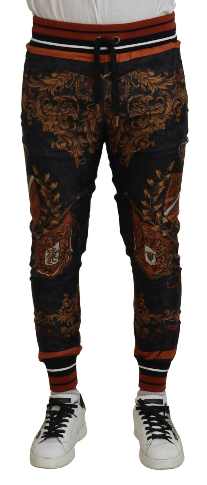 Dolce & gabbana Gray Silk Baroque Crown Trousers Sport Pants