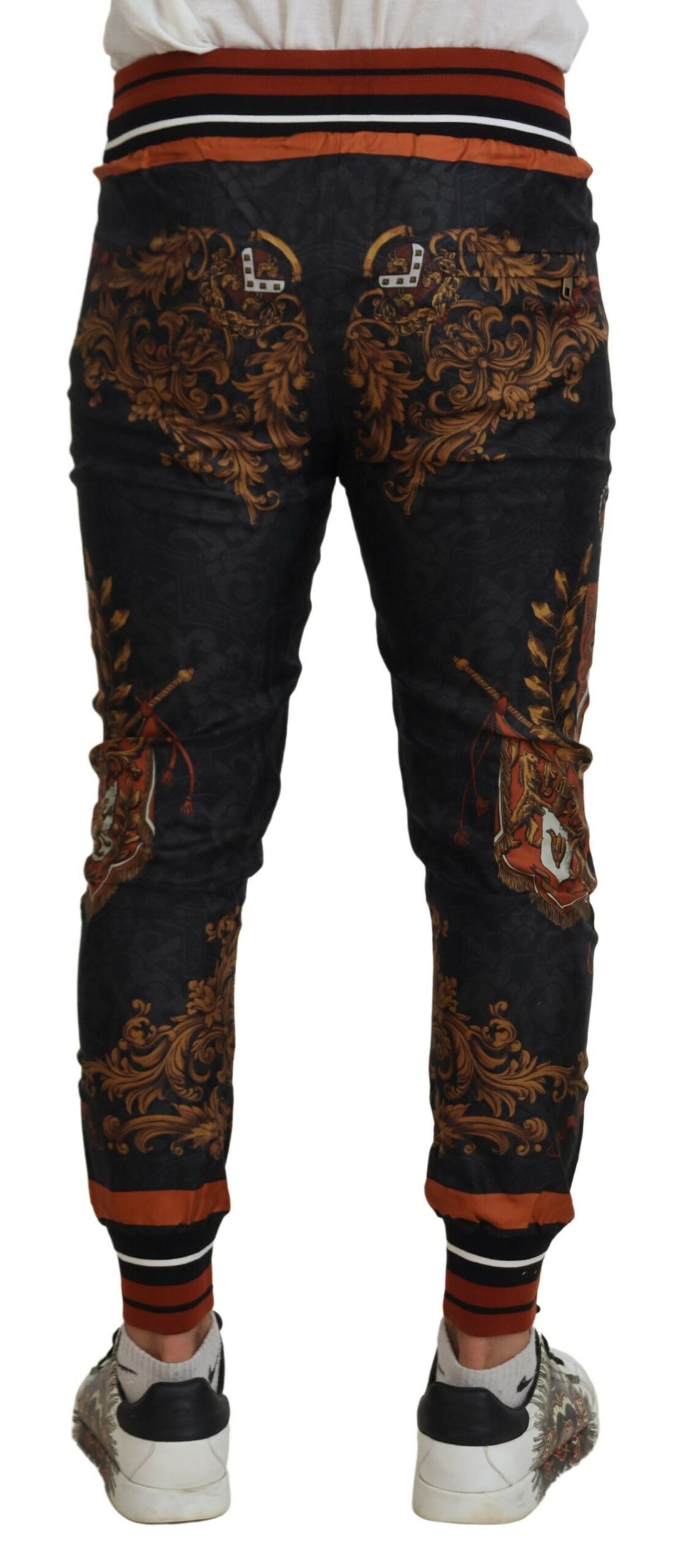 Dolce & gabbana Gray Silk Baroque Crown Trousers Sport Pants