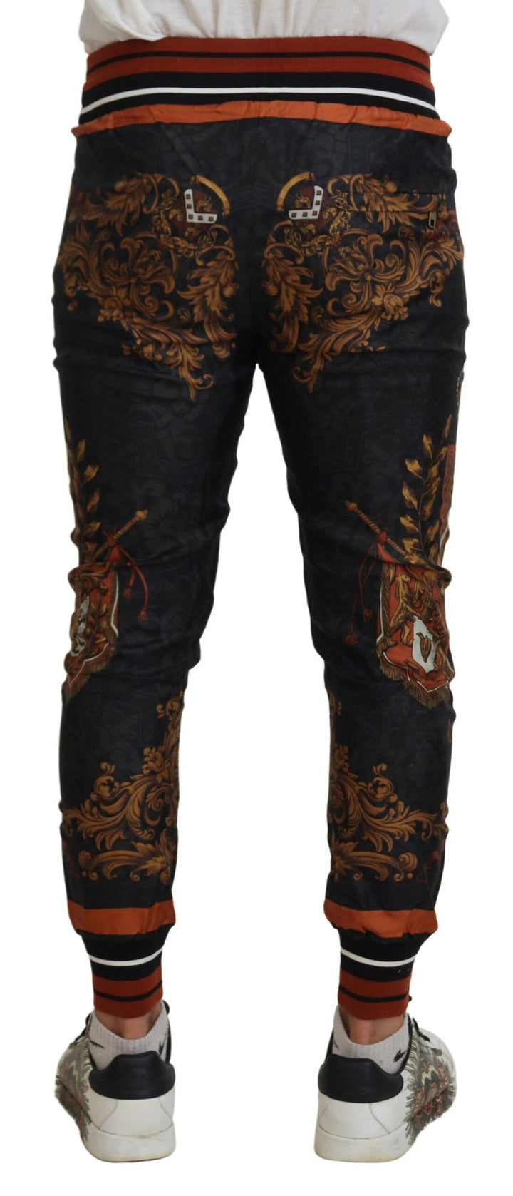 Dolce & gabbana Gray Silk Baroque Crown Trousers Sport Pants