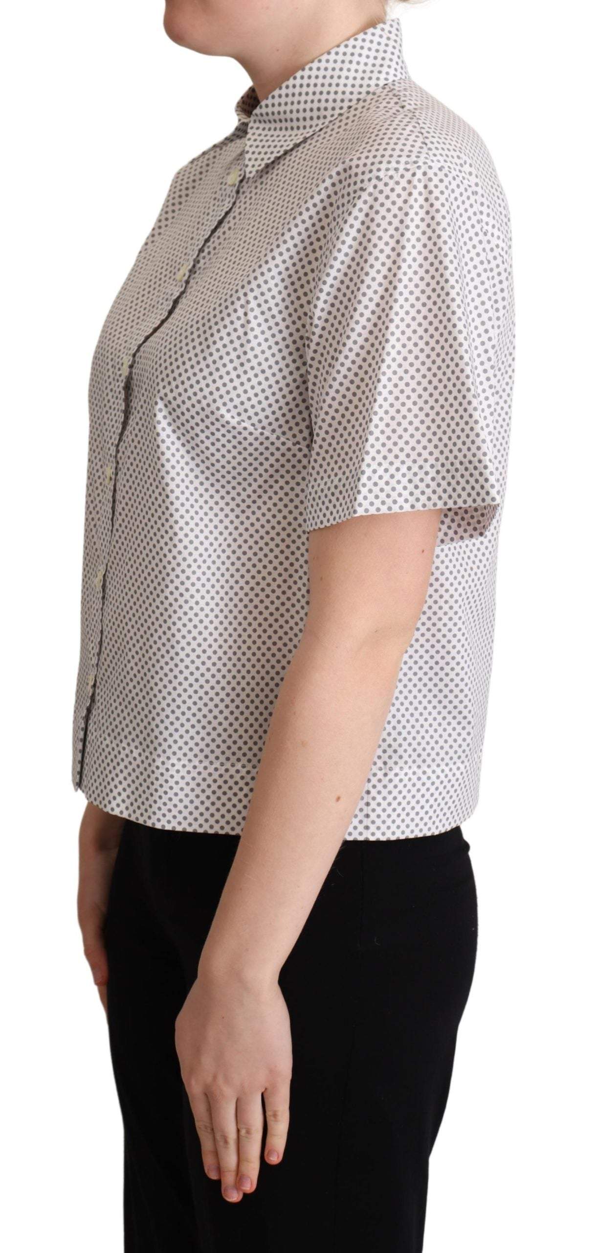 Dolce & Gabbana White Gray Polka Dots Collared Button Shirt Dolce & Gabbana, feed-agegroup-adult, feed-color-White, feed-gender-female, IT40|S, IT42|M, IT44|L, Shirts - Women - Clothing, White at SEYMAYKA