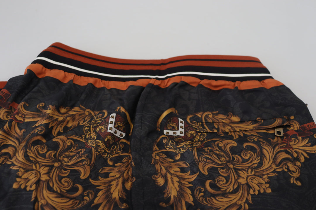Dolce & gabbana Gray Silk Baroque Crown Trousers Sport Pants