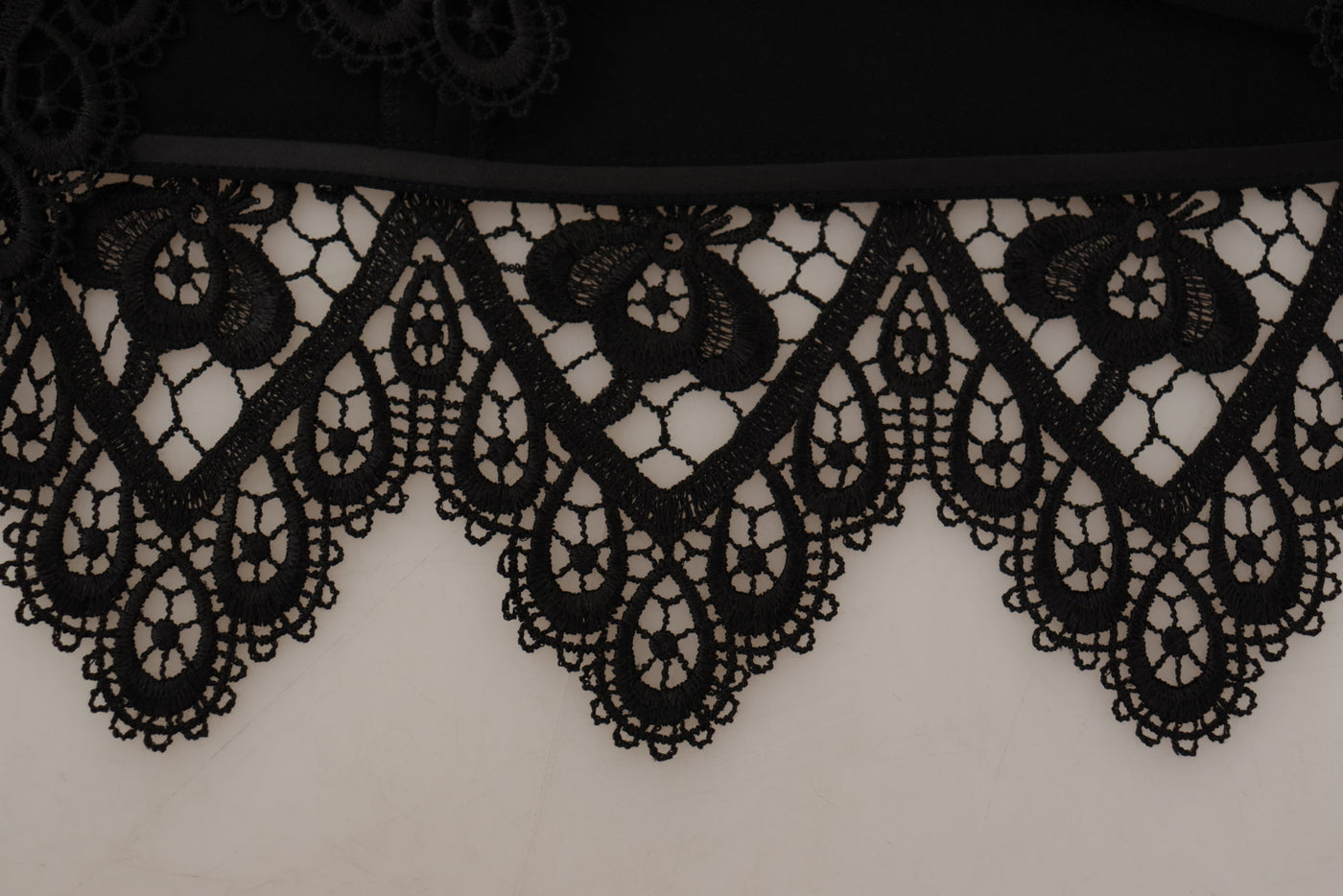Dolce & Gabbana Black Cady Lace Trim Bead Embellished Logo Blouse