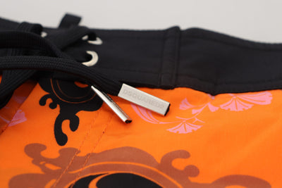 Dsquared² Orange Black Printed Men Beachwear Shorts Swimwear