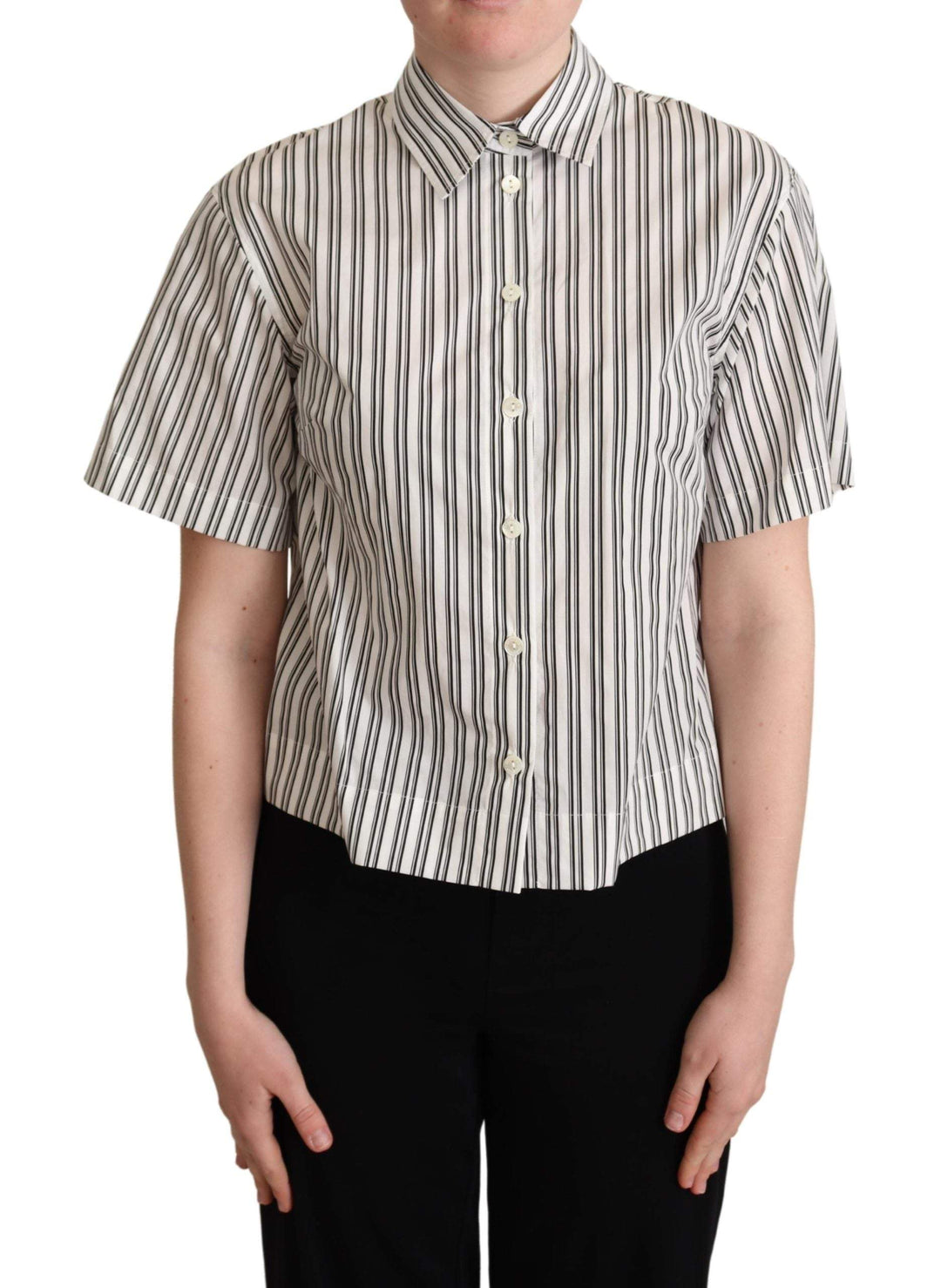 Dolce & Gabbana White Black Striped Shirt Blouse Top Black, Dolce & Gabbana, feed-agegroup-adult, feed-color-Black, feed-gender-female, IT40|S, IT42|M, IT44|L, Shirts - Women - Clothing at SEYMAYKA