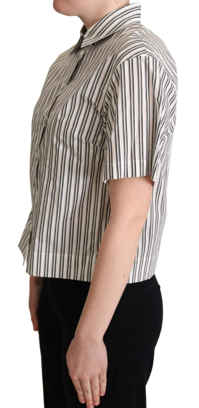 Dolce & Gabbana White Black Striped Shirt Blouse Top Black, Dolce & Gabbana, feed-agegroup-adult, feed-color-Black, feed-gender-female, IT40|S, IT42|M, IT44|L, Shirts - Women - Clothing at SEYMAYKA