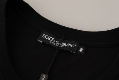 Dolce & Gabbana Black Logo Motive Crewneck Cotton T-shirt