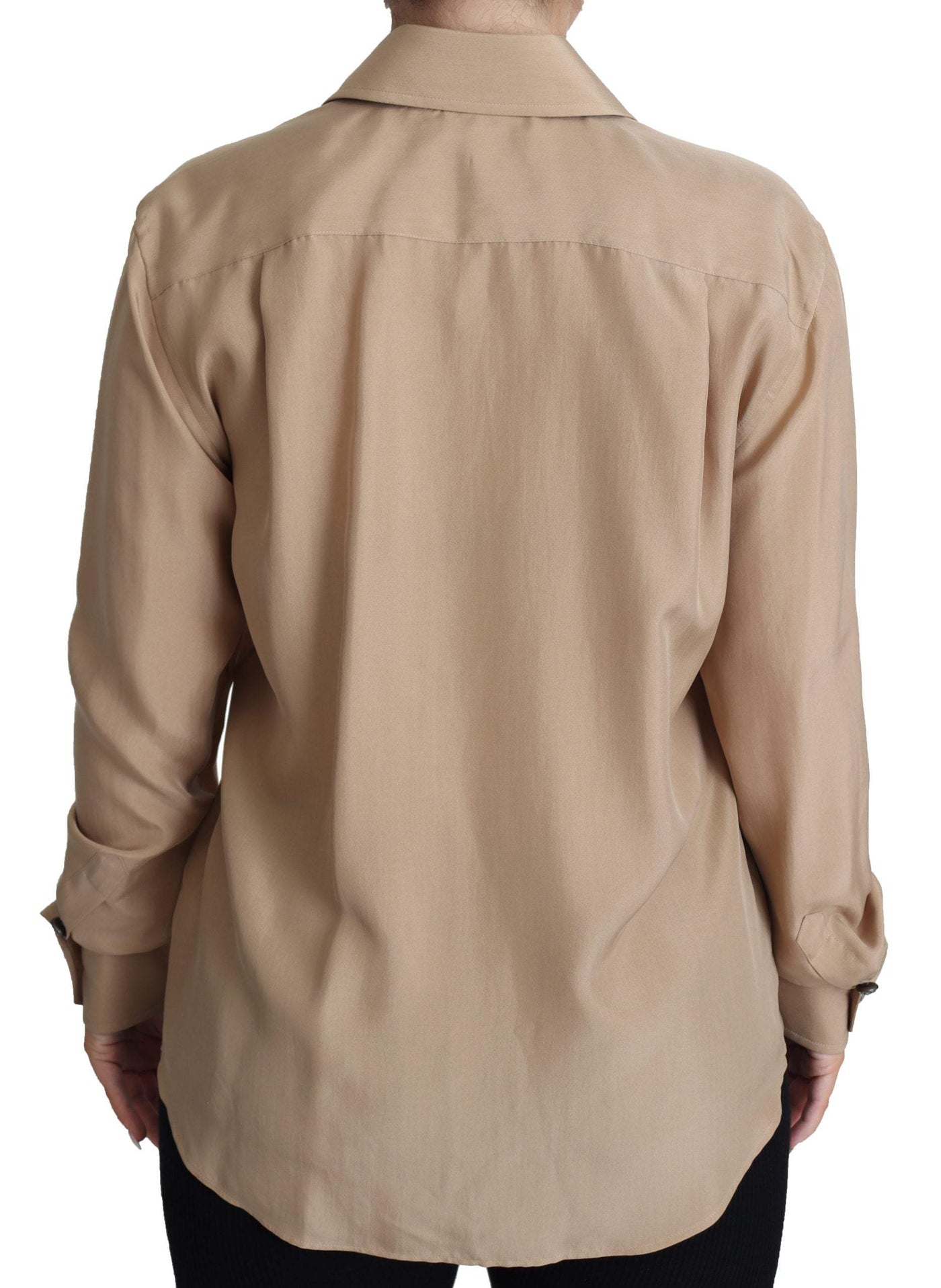 Dolce & Gabbana Beige Silk Shirt Decorative Buttons Top #women, Beige, Dolce & Gabbana, feed-agegroup-adult, feed-color-Beige, feed-gender-female, feed-size-IT38|XS, IT38|XS, Shirts - Women - Clothing, Women - New Arrivals at SEYMAYKA