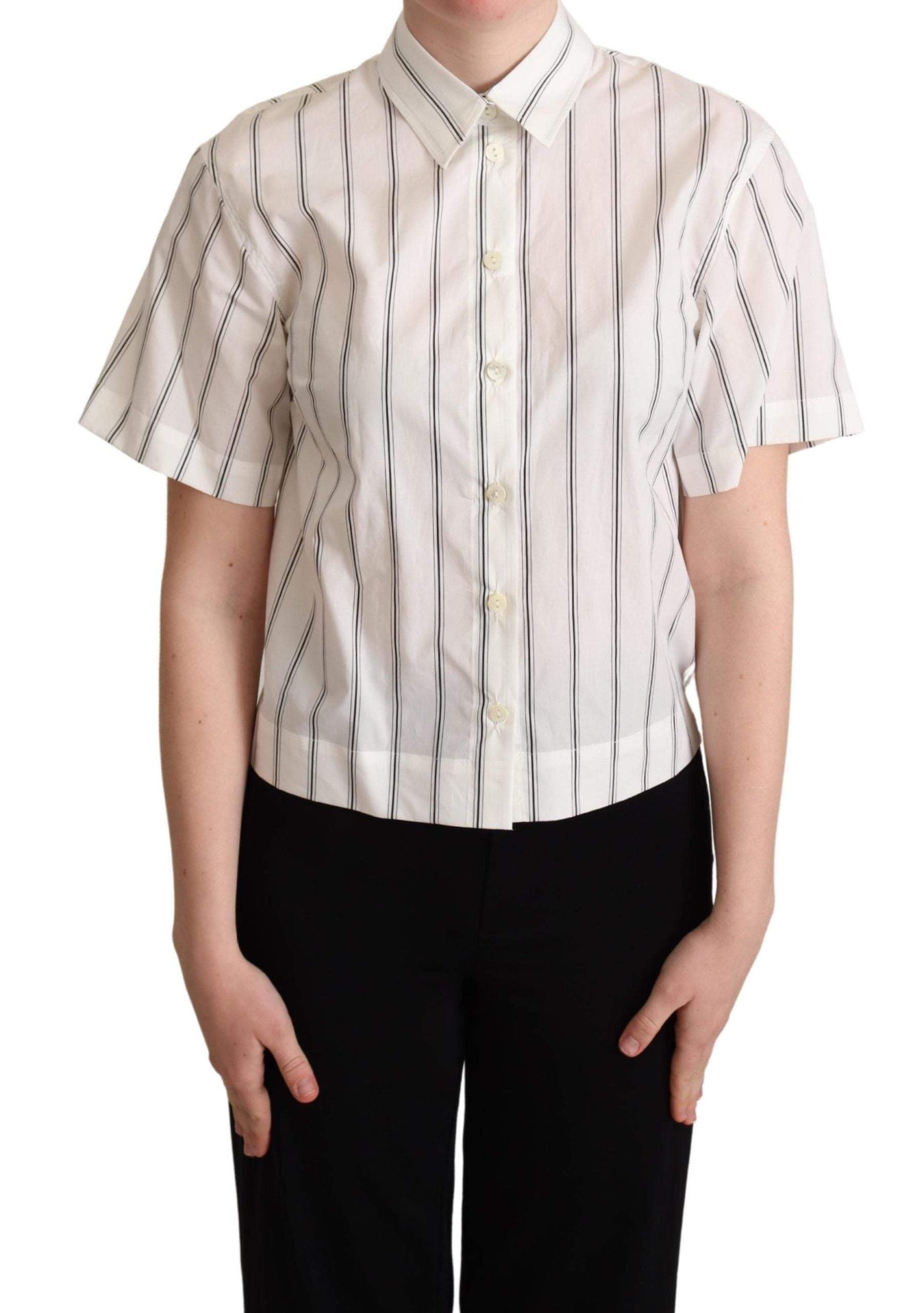 Dolce & Gabbana White Black Stripes Collared Shirt Top Black, Dolce & Gabbana, feed-agegroup-adult, feed-color-Black, feed-gender-female, IT40|S, IT42|M, IT44|L, Shirts - Women - Clothing at SEYMAYKA